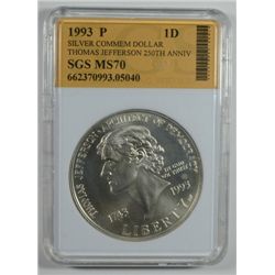 1993 JEFFERSON COMMEM DOLLAR SGS MS70