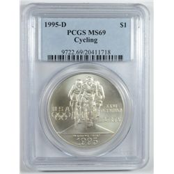 1995-D CYCLING COMMEM DOLLAR PCGS MS69