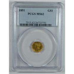 1851 $1 GOLD T1 PCGS MS62