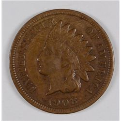 1908-S INDIAN HEAD, ABOUT XF  KEY DATE