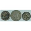 Image 1 : TYPE COINS: 1868 3 CENT NICKEL, FINE, 1857 HALF DIME, VF, 1852 3 CENT SILVER XF+