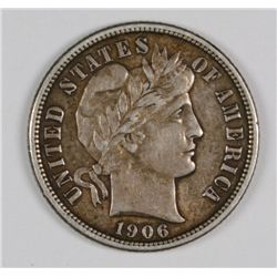 1906 BARBER DIME, AU-50