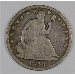 1859-O SEATED HALF DOLLAR, VG