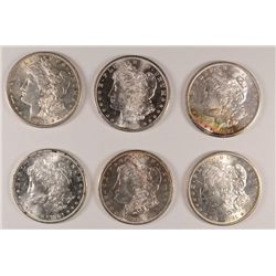( 6 ) PIECES ORIGINAL BU MS-62-63 1881-S MORGAN SILVER DOLLARS