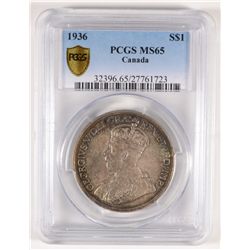 1936 CANADA SILVER DOLLAR PCGS MS65 COLOR, VERY RARE IN THIS GRADE!