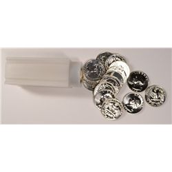 A ROLL OF 40 PROOF SILVER QUARTERS, 1964 AND OLDER