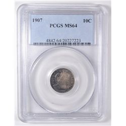 1907 BARBER DIME PCGS MS64