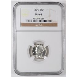 1945 MERCURY DIME, NGC MS-65