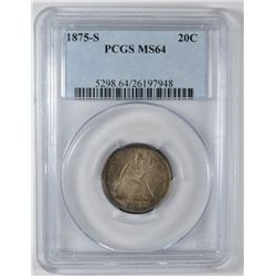 1875 S TWENTY CENT PCGS MS 64 SUPER!