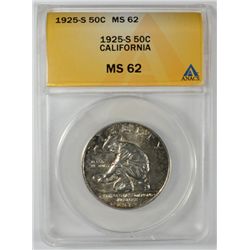 1925-S CALIFORNIA COMMEM. HALF DOLLAR, ANACS MS-62   LOOKS MUCH BETTER