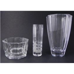 3 Pc Elegant Crystal Vases, Flower Dish
