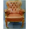 Image 1 : A fine pair of William IV Mahogany show frame library chairs upholstered in red buttoned rexine,...