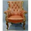 Image 1 : A Victorian carved rosewood armchair with show frame, the seat upholstered in red buttoned rexine...
