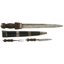 Scottish Highland Dirk with Matching Knife and Fork Set, in Sheath