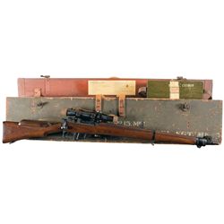 World War II Enfield No. 4 MKI (T) Sniper Rifle Complete with Scope, Mount, Metal Scope Can and Wood
