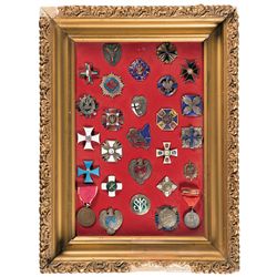 Framed Grouping of Polish Regimental Crests and Medals, Attributed to a Participant in the Battle of