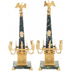 Attractive Pair of Gold and Marble Nazi Candelabra, Bearing Adolf Hitler's Monogram and Attributed t