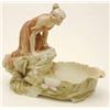 Image 1 : A Royal Dux porcelain centrepiece, maiden kneeling beside foliated pond, applied pad mark, 10ins...