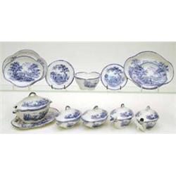 A mid-19th century Ridgways child size 37-piece earthenware dinner service, printed with rural sc...
