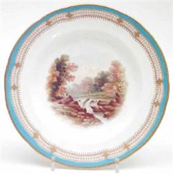 A Victorian Minton bone china dessert plate printed with The Strid, Wharfdale, Yorkshire, named v...