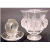 Image 1 : A Lalique clear and frosted glass vase moulded with birds and leaves, engraved Lalique France in...