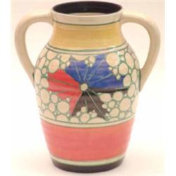 A Clarice Cliff Broth pattern 2-handle lotus jug, 9.75ins (see illustration) £1000-1500...