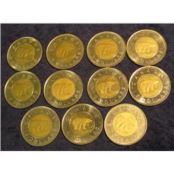 408.   11 Canadian 2 Dollar coins ($22.. CAN). Good to collect or to carry back to Canada.