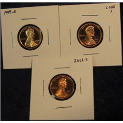 414. 1999 S, 2000 S, & 2001 S Proof 65+ Lincoln Cents.