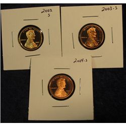 415. 2002 S, 2003 S, & 2004 S Proof 65+ Lincoln Cents.