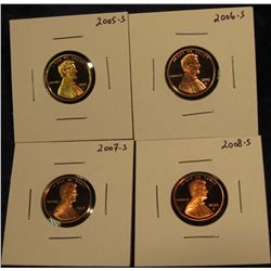 416. 2005 S, 2006 S, 2007 S, & 2008 S Proof 65+ Lincoln Cents.
