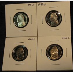 421. 1995 S, 99 S, 2001 S, & 2002 S Proof 65+ Jefferson Nickels.