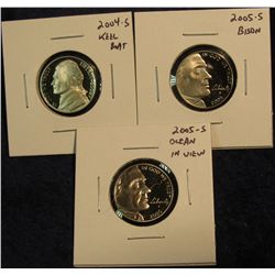 422. 2004 S "Keel Boat", 2005 S "Bison" & "Ocean View" Westward Journey Jefferson Nickels. Proof 65+