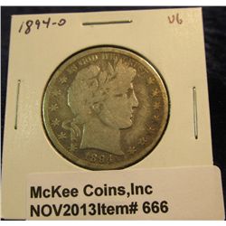 666. 1894 O U.S. Barber Half Dollar. VG-8.