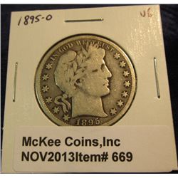 669. 1895 O U.S. Barber Half Dollar. VG-8.