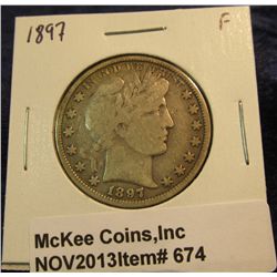 674. 1897 P U.S. Barber Half Dollar. F-12.