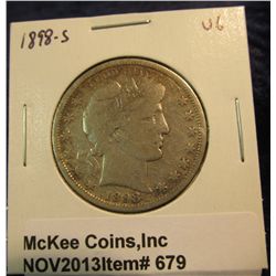 679. 1898 S U.S. Barber Half Dollar. VG-8.