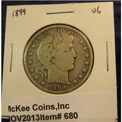 680. 1899 P U.S. Barber Half Dollar. VG-8.