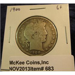 683. 1900 P U.S. Barber Half Dollar. G+.