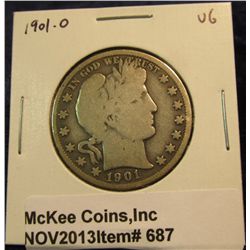 687. 1901 O U.S. Barber Half Dollar. VG-8.