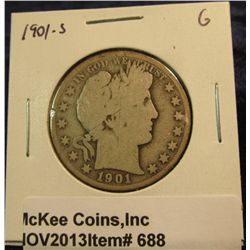 688. 1901 S U.S. Barber Half Dollar. G-4.