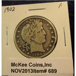 689. 1902 P U.S. Barber Half Dollar. F-12.