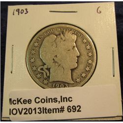 692. 1903 P U.S. Barber Half Dollar. G-4.