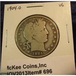 696. 1904 O U.S. Barber Half Dollar. VG-8.