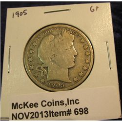 698. 1905 P U.S. Barber Half Dollar. G+