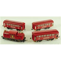 Red Lionel 0 Gauge Train Engine & 3 Passneger Cars