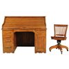 Image 1 : Oak Roll Top Desk With Chair
