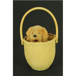 Japanese Wind Up Barking Dog In Basket Toy