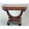 Image 1 : A Victorian mahogany card table, the folding canted rectangular top on arched scrolling support,...