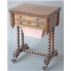 Image 1 : A Victorian rosewood work table with folding baize lined top, two drawers and silks box, on trest...