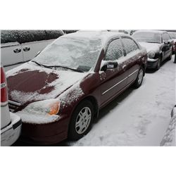 2002 HONDA CIVIC, RED, 4DR, VIN # 2HGES16432H938560